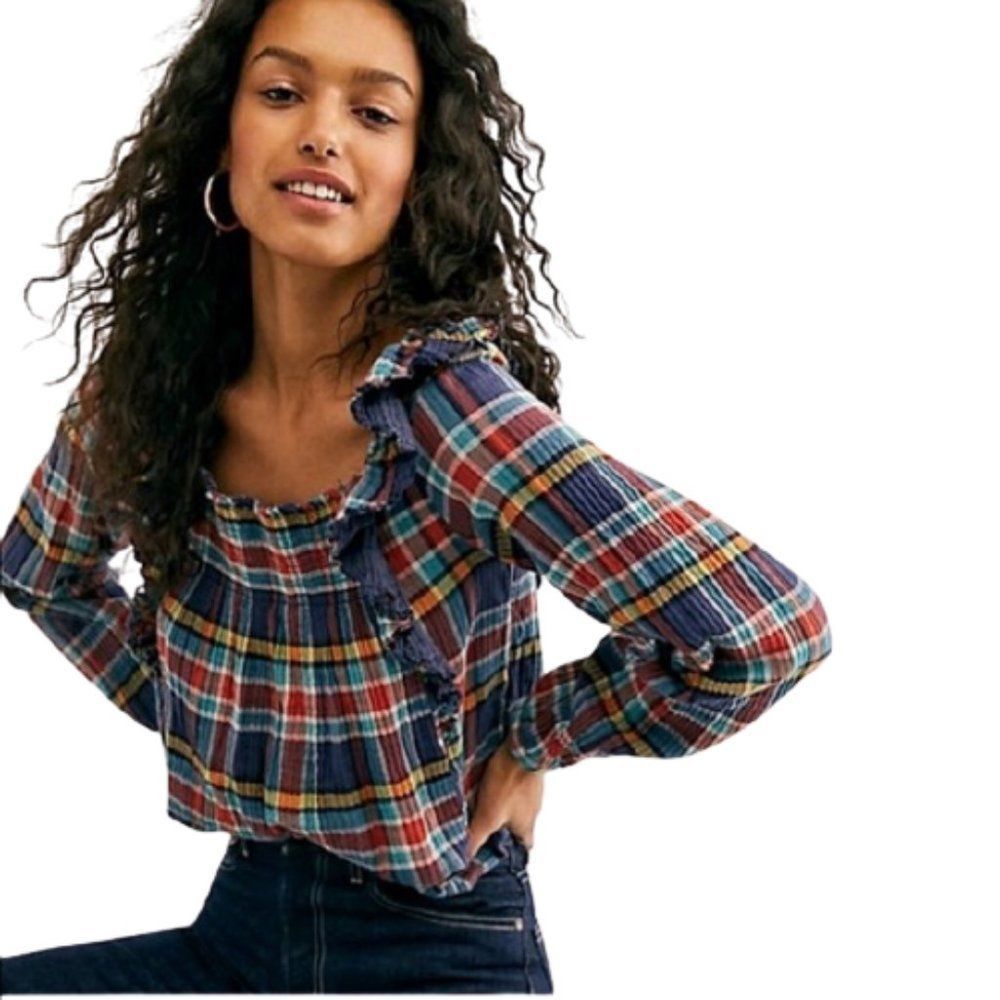 🆕Free People Women's Siena Plaid Top size SM - Picture 3 of 7